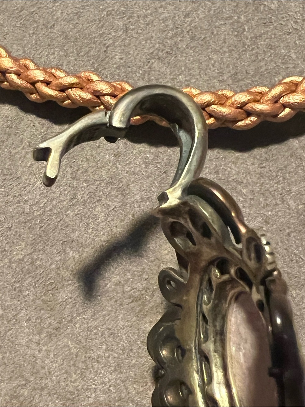 Vintage Pink Stone Pendant on Braided Tan Cord - Picture 6 of 6